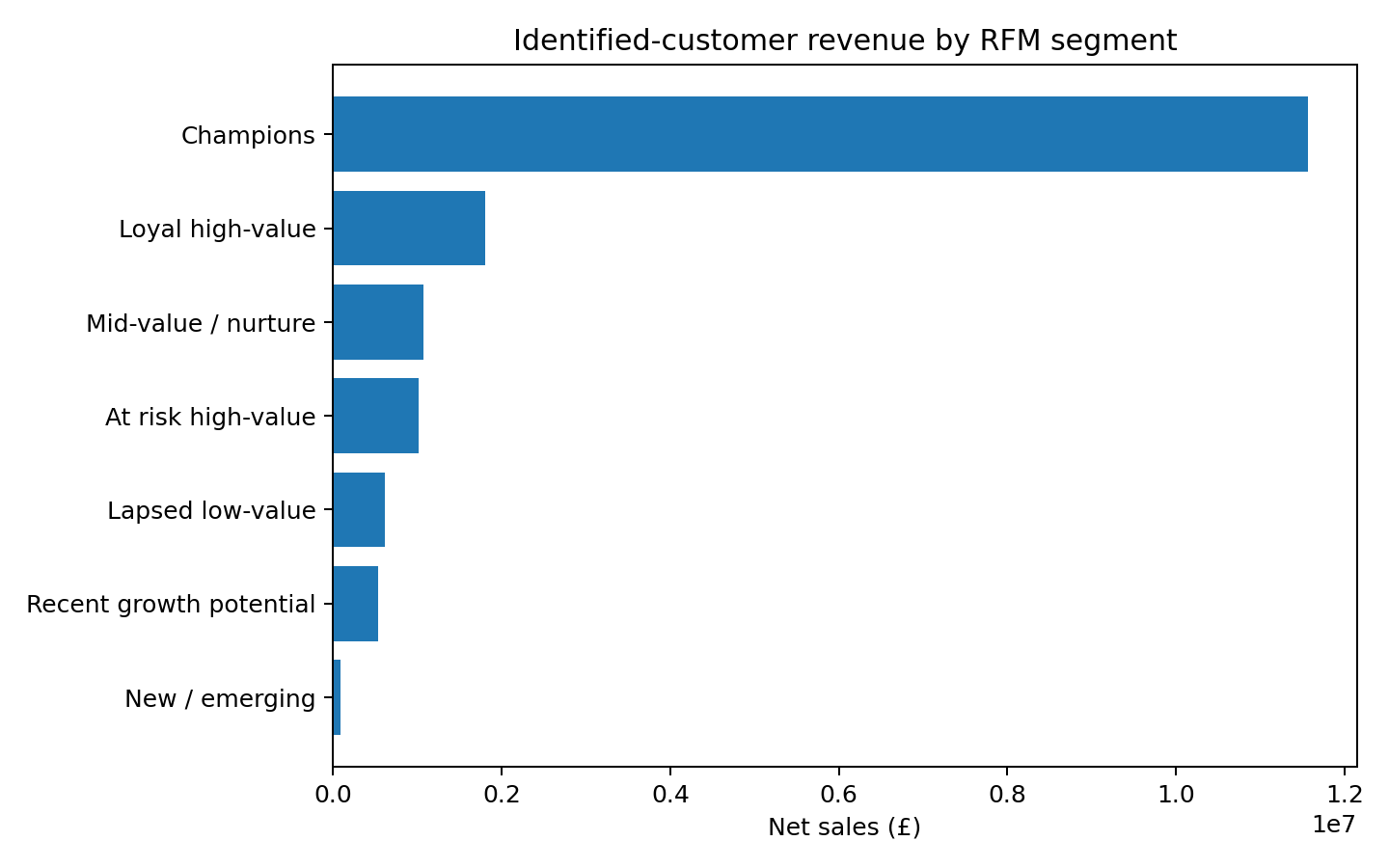 Revenue contribution by RFM customer segment